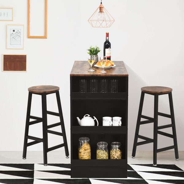 Giantex 3PCS Bar Table Set, Industrial Counter Height Table Set with 2 Bar Stools, Wooden Kitchen Dining Table Kit w/ 3-tier Side Shelf