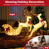 3-Piece Christmas Lighted Reindeer & Sleigh Set, Lighted Xmas Deer Decoration