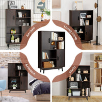 Giantex 4-Tier Wooden Bookshelf, Freestanding Storage Display Cabinet w/ 2 Doors, 4 Open Shelf