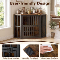 Corner Dog Crate 2-in-1 Kennel and TV Stand with Adjustable Dog Bowl Rack