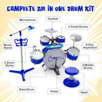 Kids Drum Keyboard Set with Stool & Microphone Stand