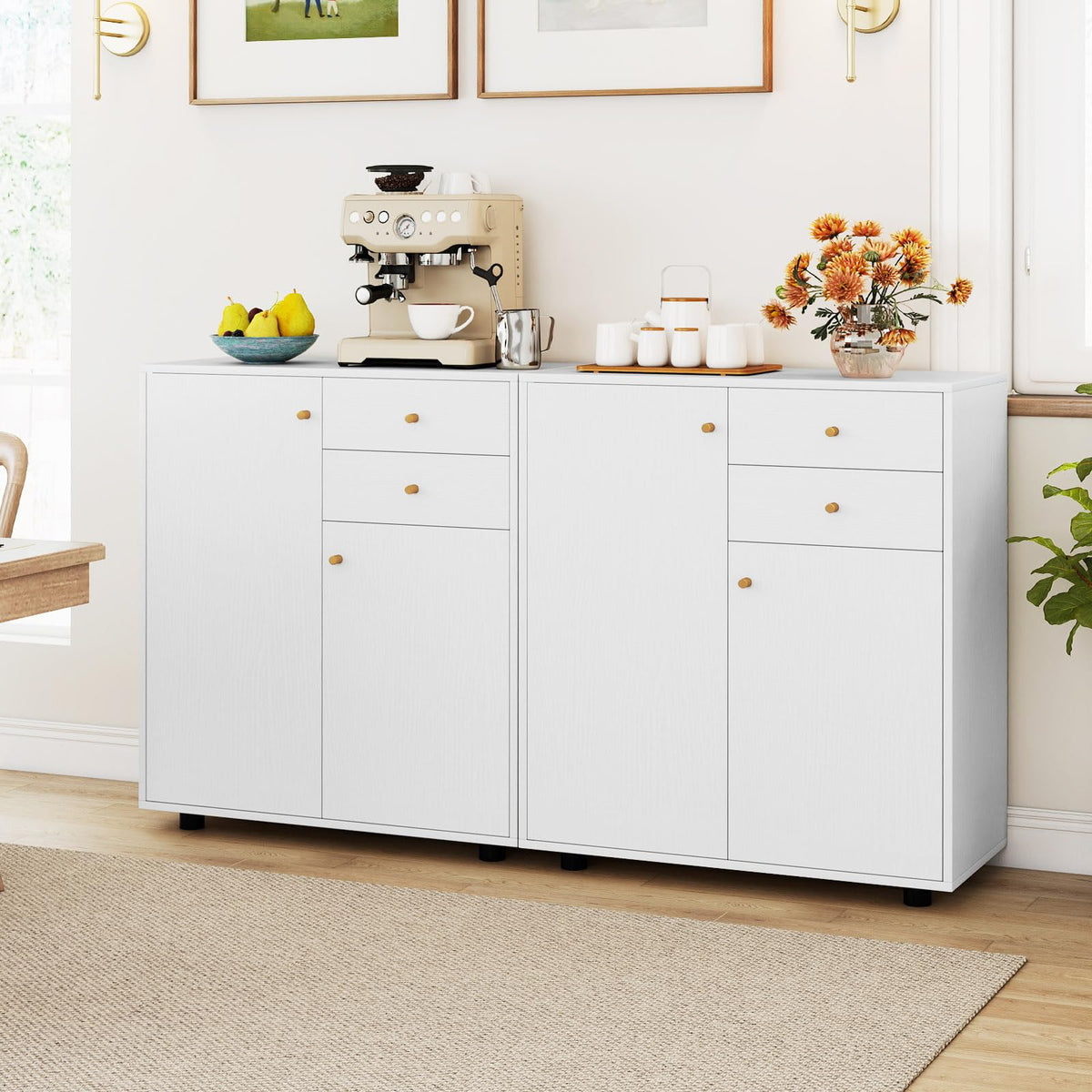 Kitchen Sideboard Buffet Cabinet with 2 Drawers 2 Doors and 3 Adjustable Shelves