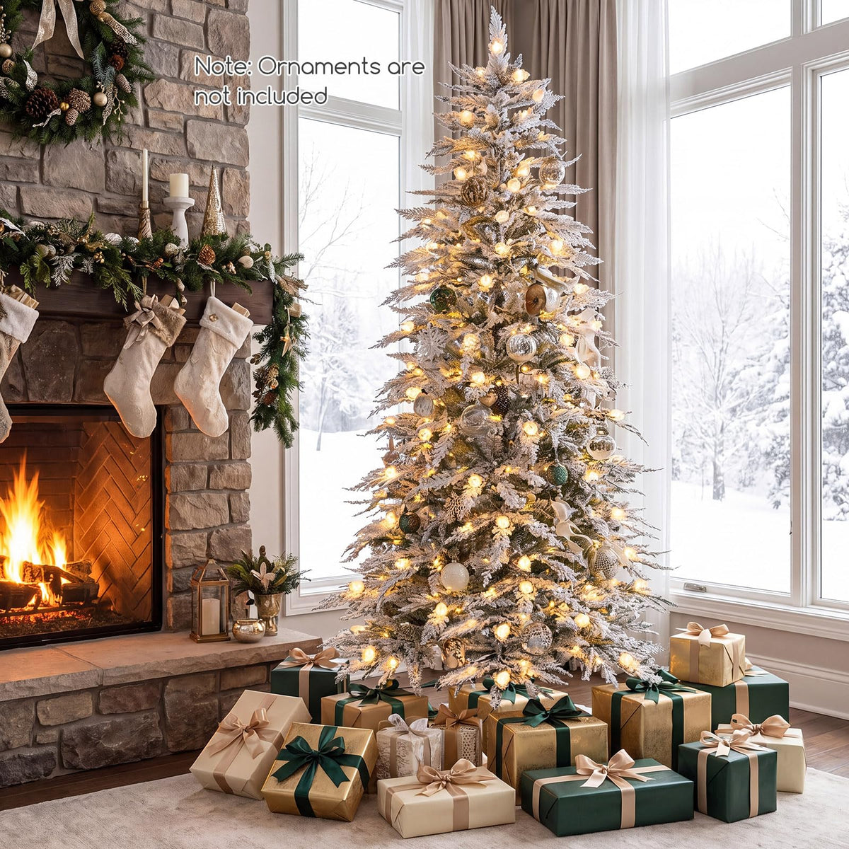 180/210cm Flocked Cypress Christmas Tree, Pre-Lit, Hinged