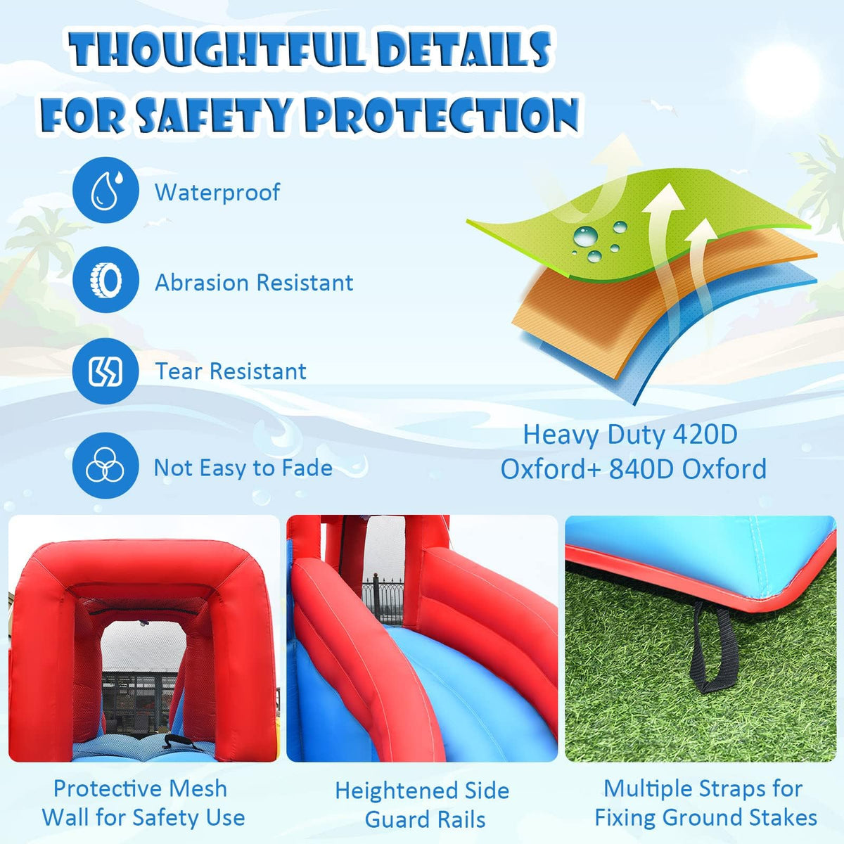 Inflatable Water Slide, 7 in 1 Giant Water Park Double Long Slide w/Splash Pool, Tunnel Adventure (with 750W Blower)