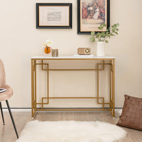 Giantex Modern Console Table, Narrow Entryway Table with Geometric Golden Frame & White Faux Marble Tabletop