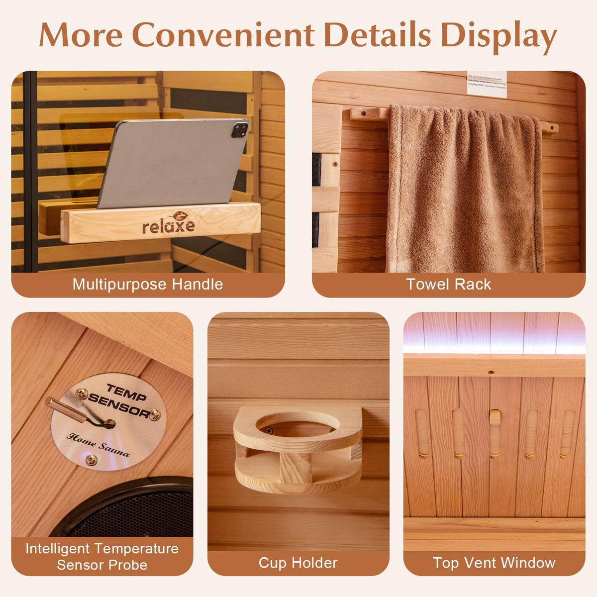 Infrared Wooden Sauna Room for 2 People with Heating Panels and Red Light Tubes