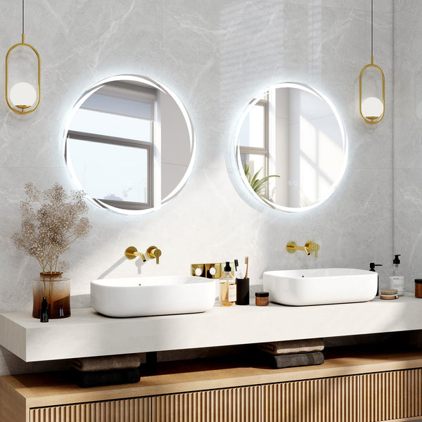 60 x 60 CM Round LED Bathroom Mirror with 3-Color Dimmable Lights