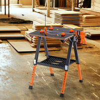 2-in-1 Folding Work Table & Sawhorse, 454 kg Max Load Workbench w/ 2 Quick Clamps & 4 Clamp Dogs