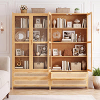 Giantex 138.5 cm Bamboo Bookshelf w/ 2 Acrylic Doors, 4 Shelves & 2 Drawers