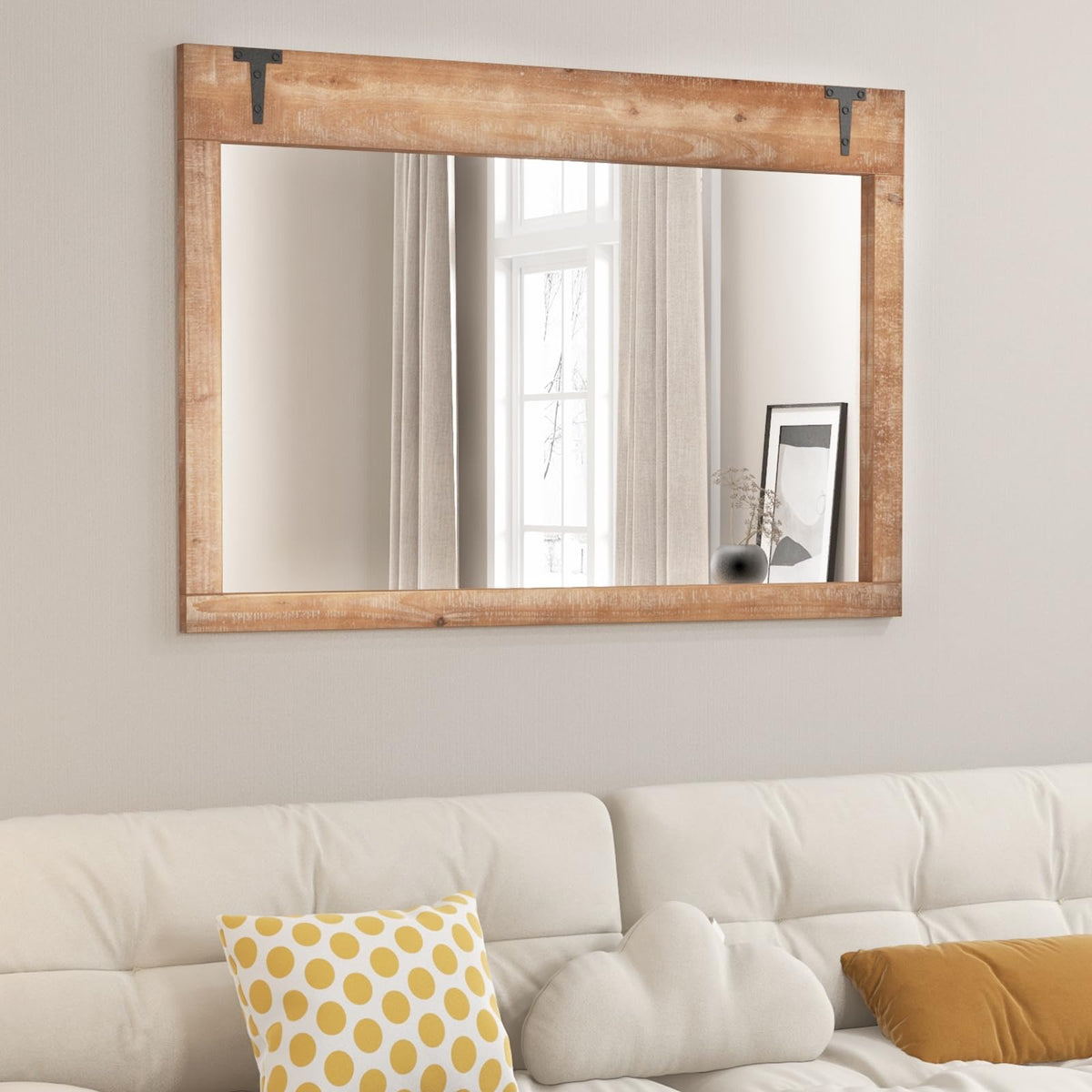 Giantex 100 x 70CM Farmhouse Wall Mirror, Rustic Barn Door Mirror w/Wood Frame