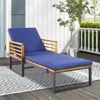 Patio Chaise Lounge Chair with Acacia Wood with Armrests for Poolside