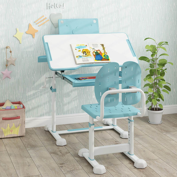 Kid's Study Desk and Chair Set Height-Adjustable Desk with Tilt Desktop and Ergonomic Chair