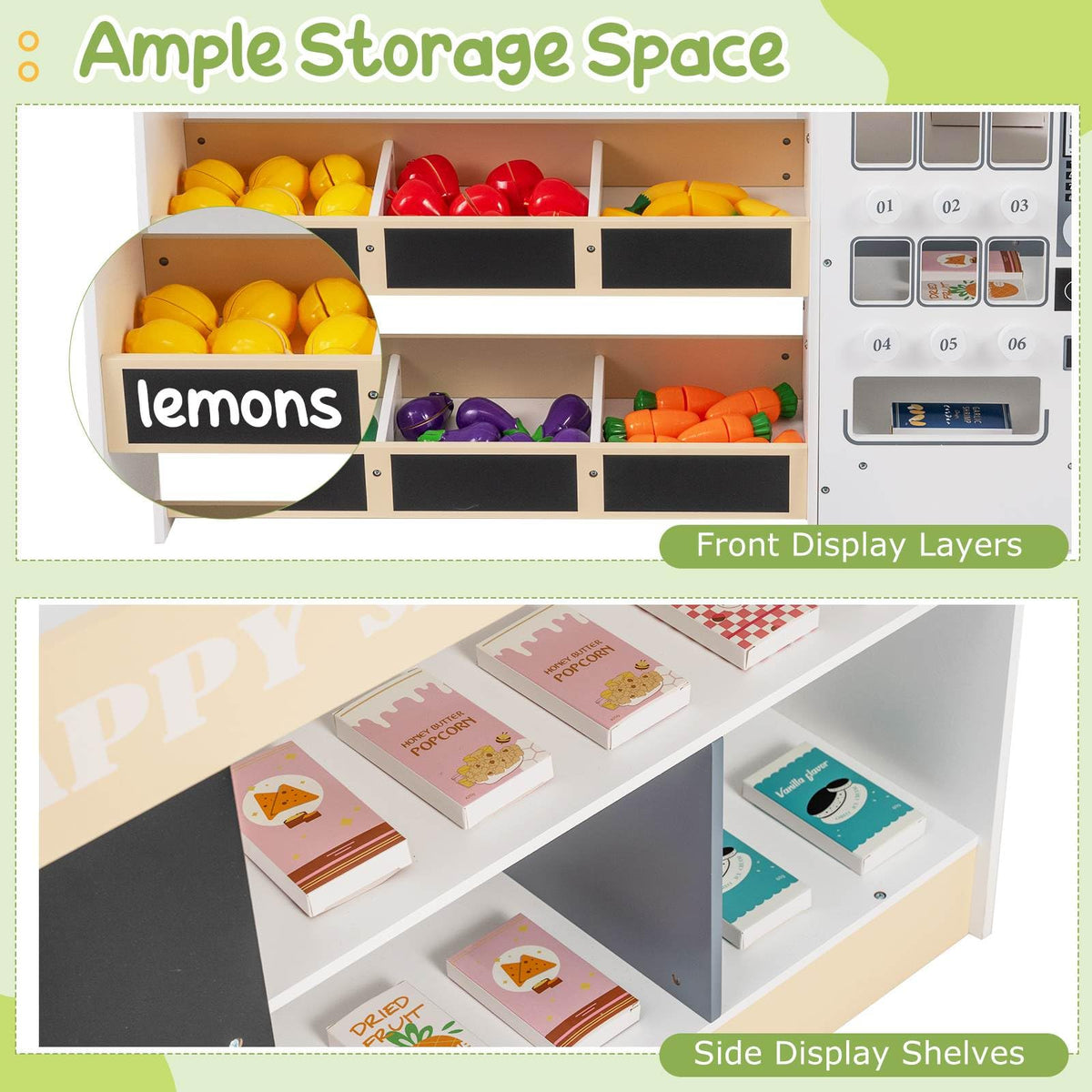 Kids Grocery Store Playset, Wooden Pretend Play Supermarket