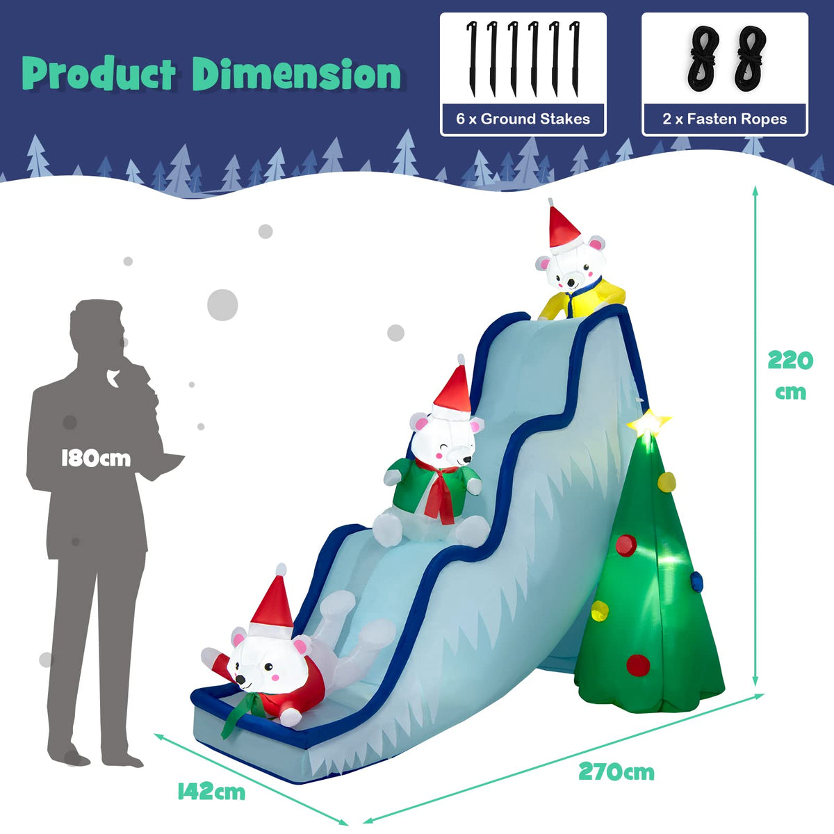 220CM Inflatable Polar Bear Slide Scene for Christmas Decoration
