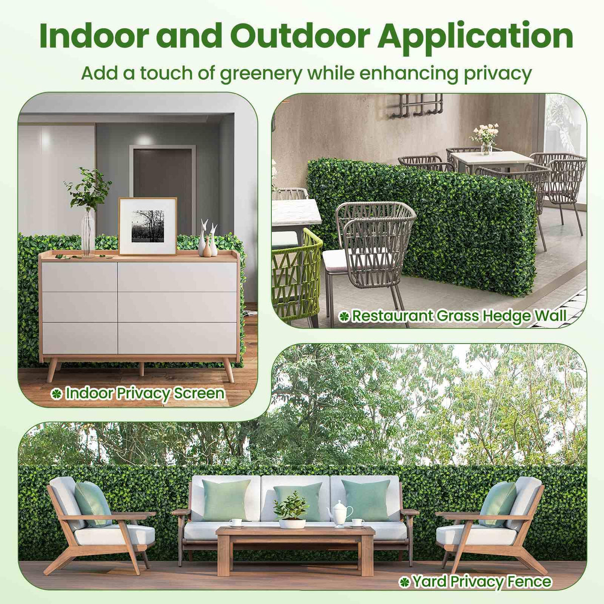 Artificial Plant Wall, Fake Boxwood Privacy Fence w/Realistic PE Leaves