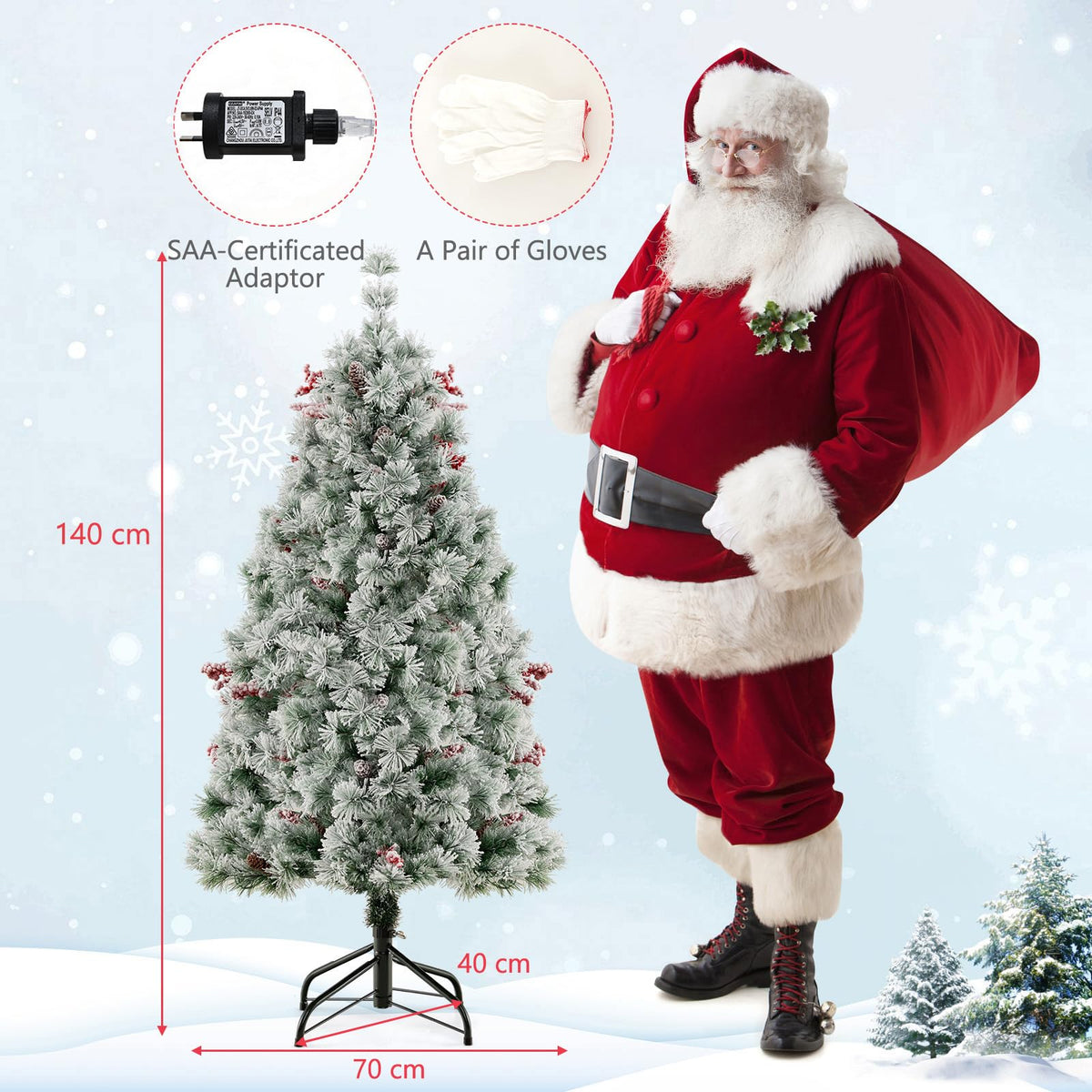 1.4M Hinged Flocked Christmas Tree with Pine Needles