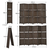 6-Panel Panel Screen Room Divider, 6Ft Wood Wall Divider, Freestanding Partition Stand, with 2 Storage Shelves