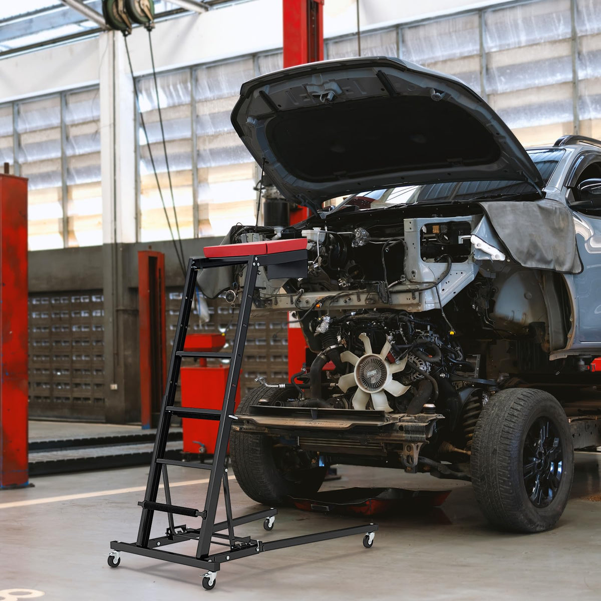 Foldable Topside Automotive Engine Creeper, 180 kg Capacity High Top Creeper Workstation