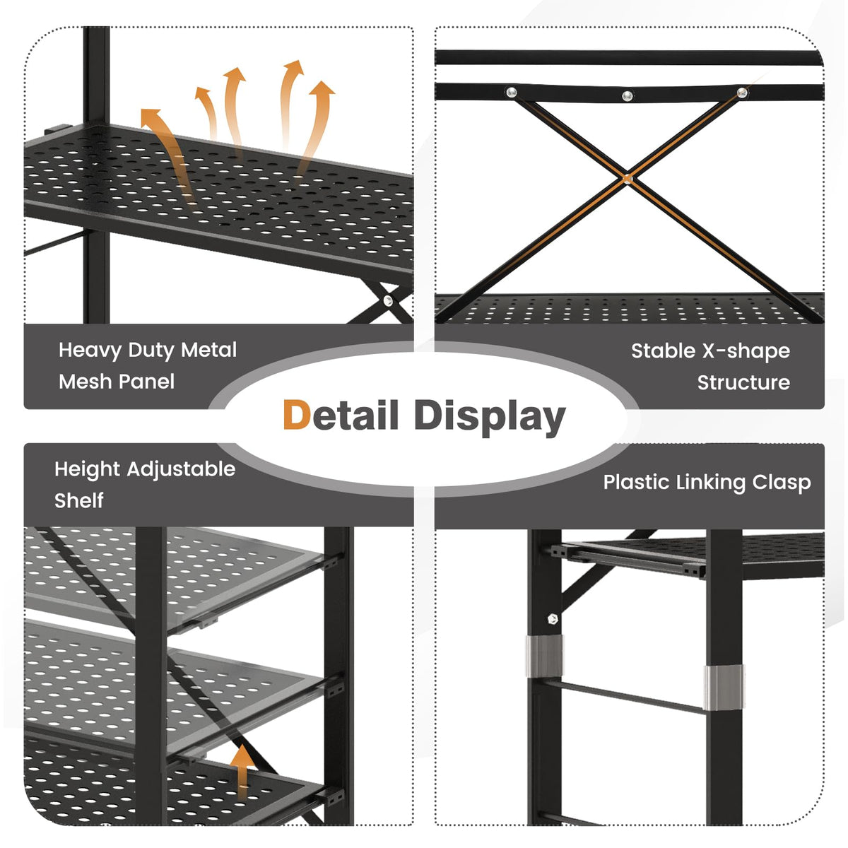 Giantex Folding Storage Shelves, 5-Tier Metal Collapsible Shelves with Wheels