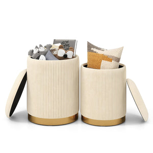 Giantex Velvet Storage Ottoman Set of 2, Modern Round Ottoman with Storage