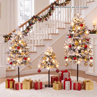 3' 4' 5' Pre-Lit Flocked Christmas Tree Set of 3, Battery Operated