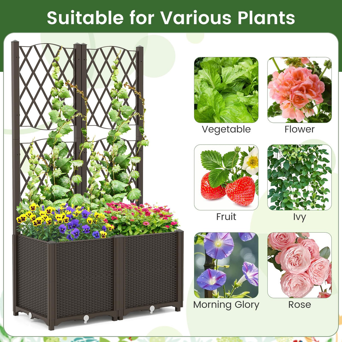 Elevated Planter Box with Trellis for Patio Balcony Vertical Garden