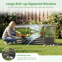 Galvanised Raised Garden Bed with Greenhouse Cover and Roll-up Window