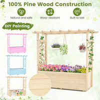 Raised Garden Bed with Trellises, Hanging Roof, Elevated Planter Box