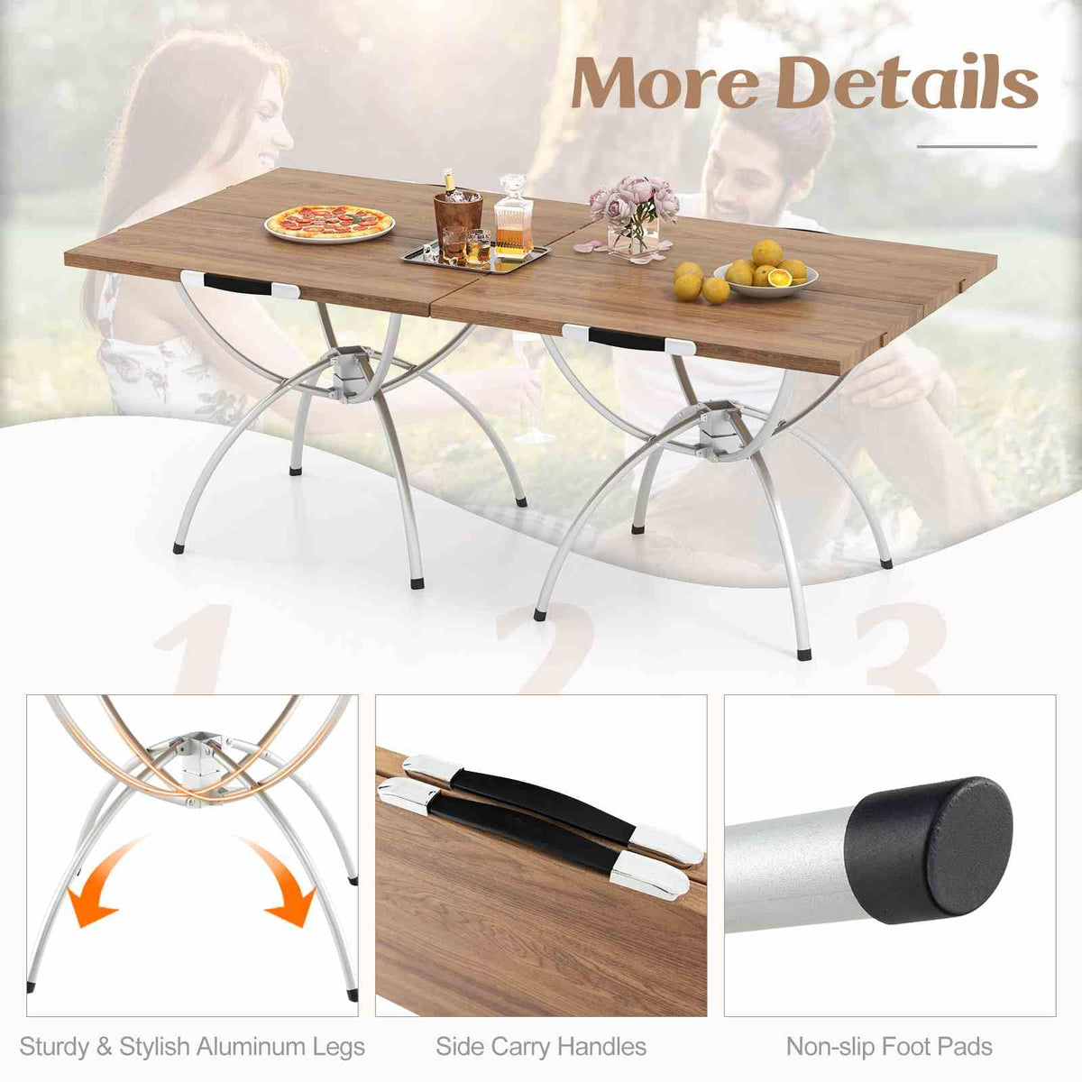 2 Pack Folding Camping Table Extendable Lightweight Picnic Table