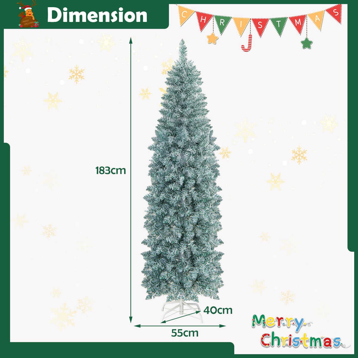 150CM/183CM Hinged Holiday Decoration Pencil Tree for Home/ Office Party Decoration