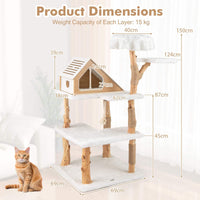 150cm Tall Solid Wood Cat Tree, Modern Wooden Cat Tower w/ 2 Perches