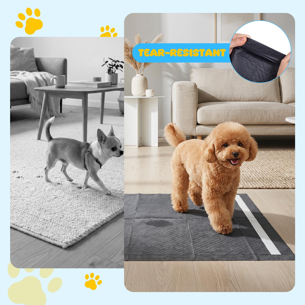 Charcoal Dog Pee Pads, 60 x 60 cm (150 Count) 6-Layer Leak-Proof Pet Potty Training Pads for Dogs