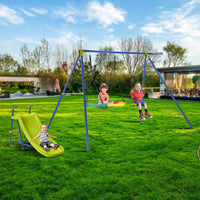 4-in-1 Swing Set Metal Playset with Slide Basketball Hoop