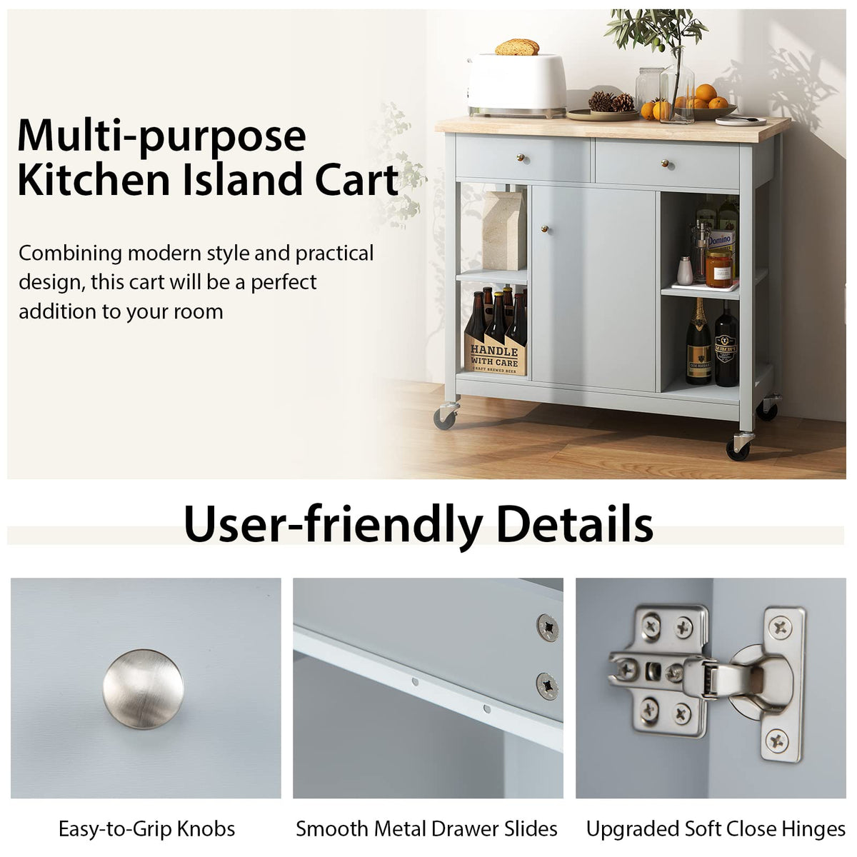 Giantex Kitchen Island on Wheels, Rolling Cart with Open Shelves, Storage Drawers & Cabinet