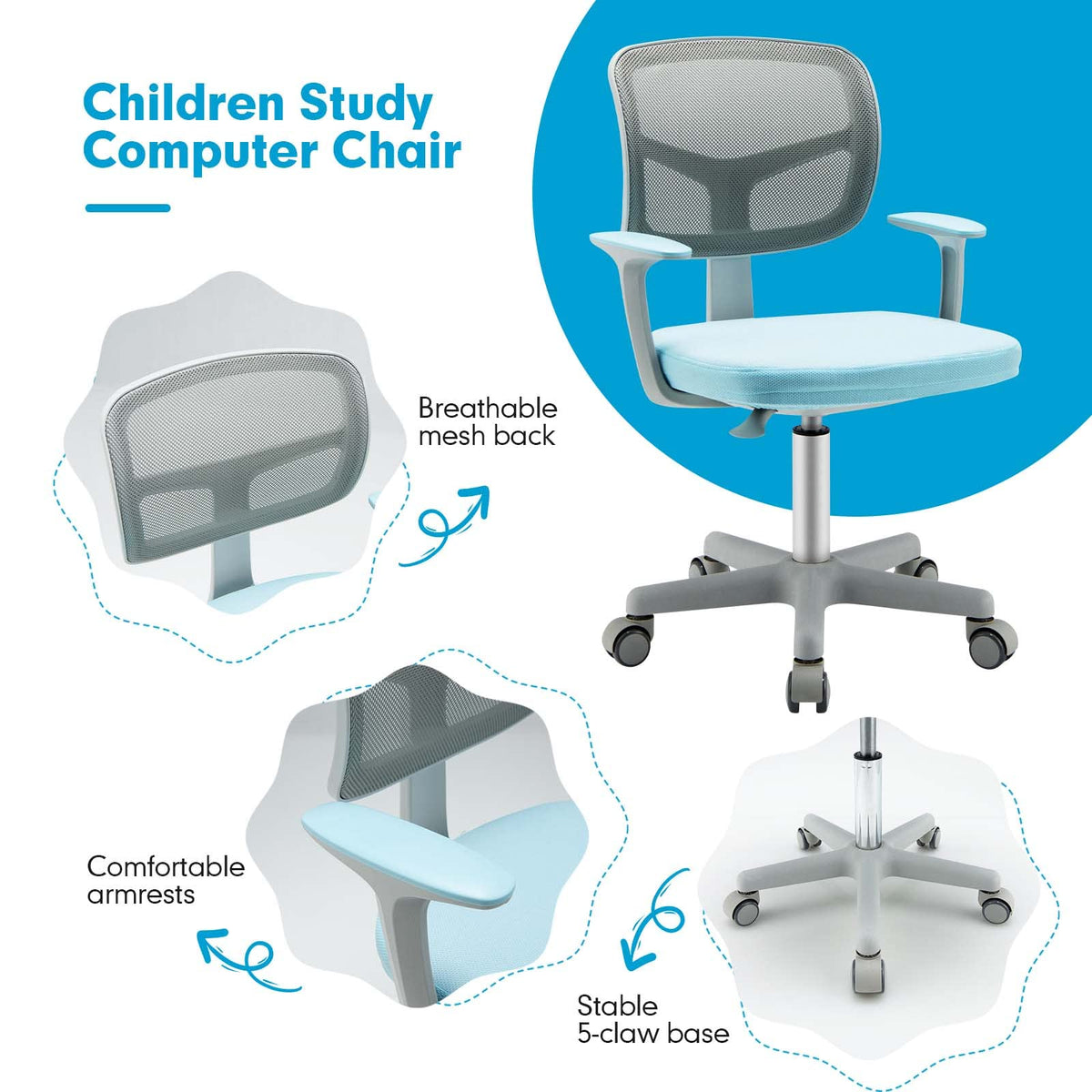 Height Adjustable Children Study Chair for Boys Girls Age 3-10