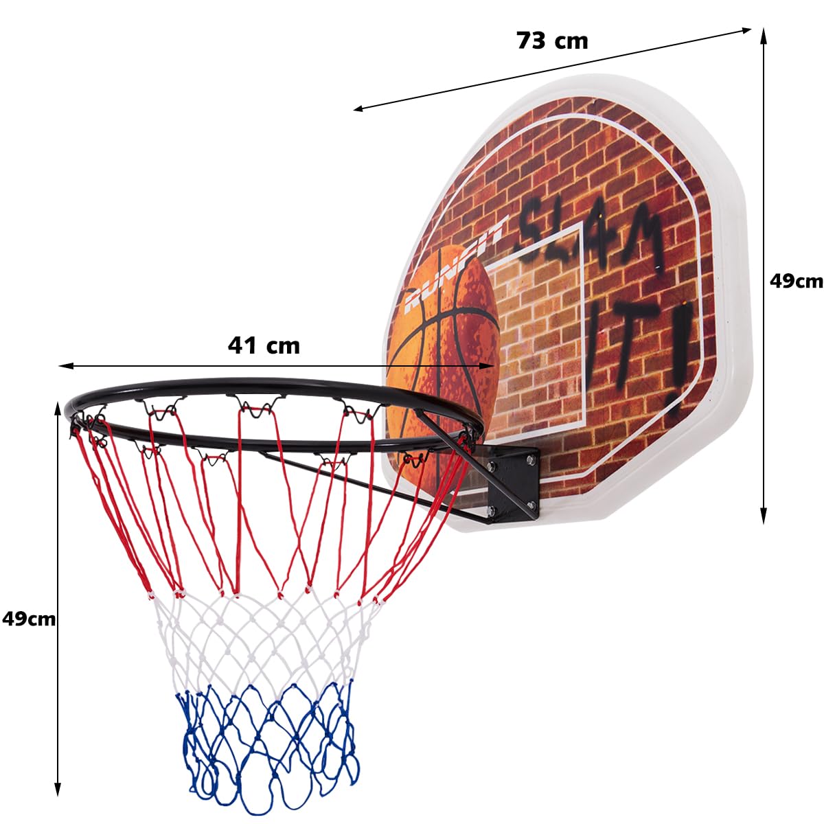 Wall Mounted Fan Backboard W/2 nets Basketball Hoop & Rim Outdoor Indoor Sports