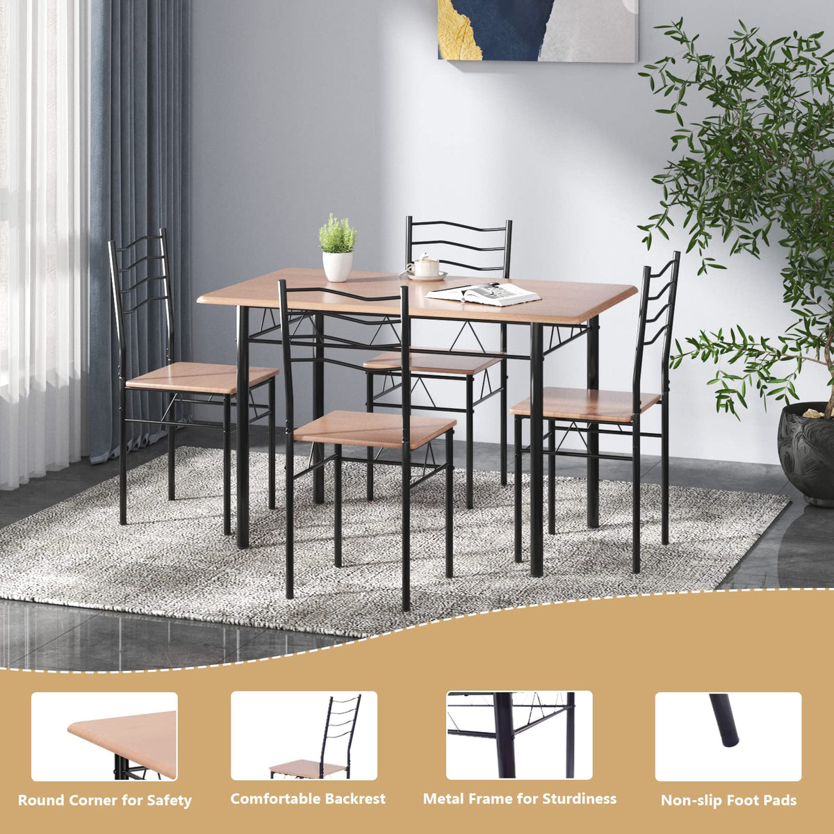 Giantex 5 PCS Dining Table Set, Counter Height Table with Spacious Rectangular Tabletop