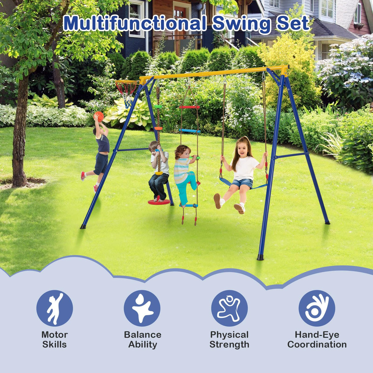 300 kg Heavy Duty Swing Set with Basketball Hoop for Kids
