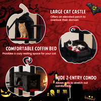 153cm Gothic Cat Tree for Indoor Cats with Castle House and Spider Hanging Balls