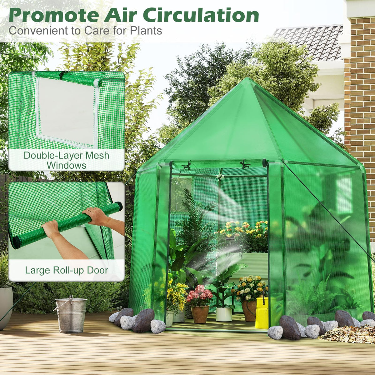 198 x 172 x 190cm Walk-in Greenhouse with PE Cover for Winter