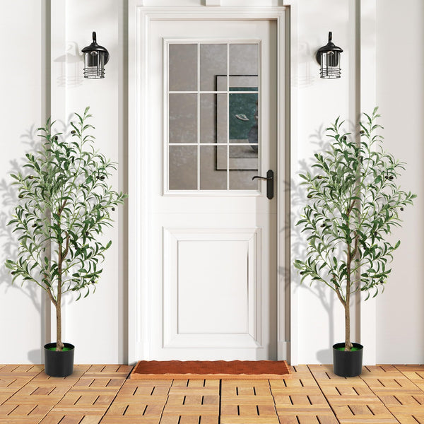 Giantex 130 cm Tall Artificial Olive Tree Set of 2, Fake Potted Trees