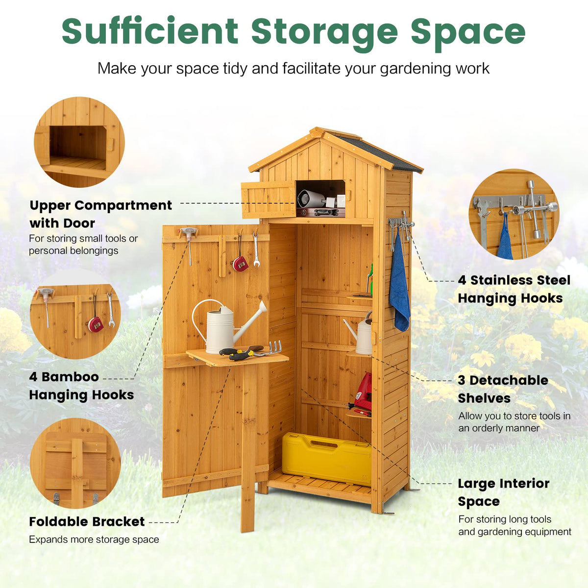 Garden Storage Shed, 180.5CM Tall Outdoor Storage Cabinet with Lockable Doors