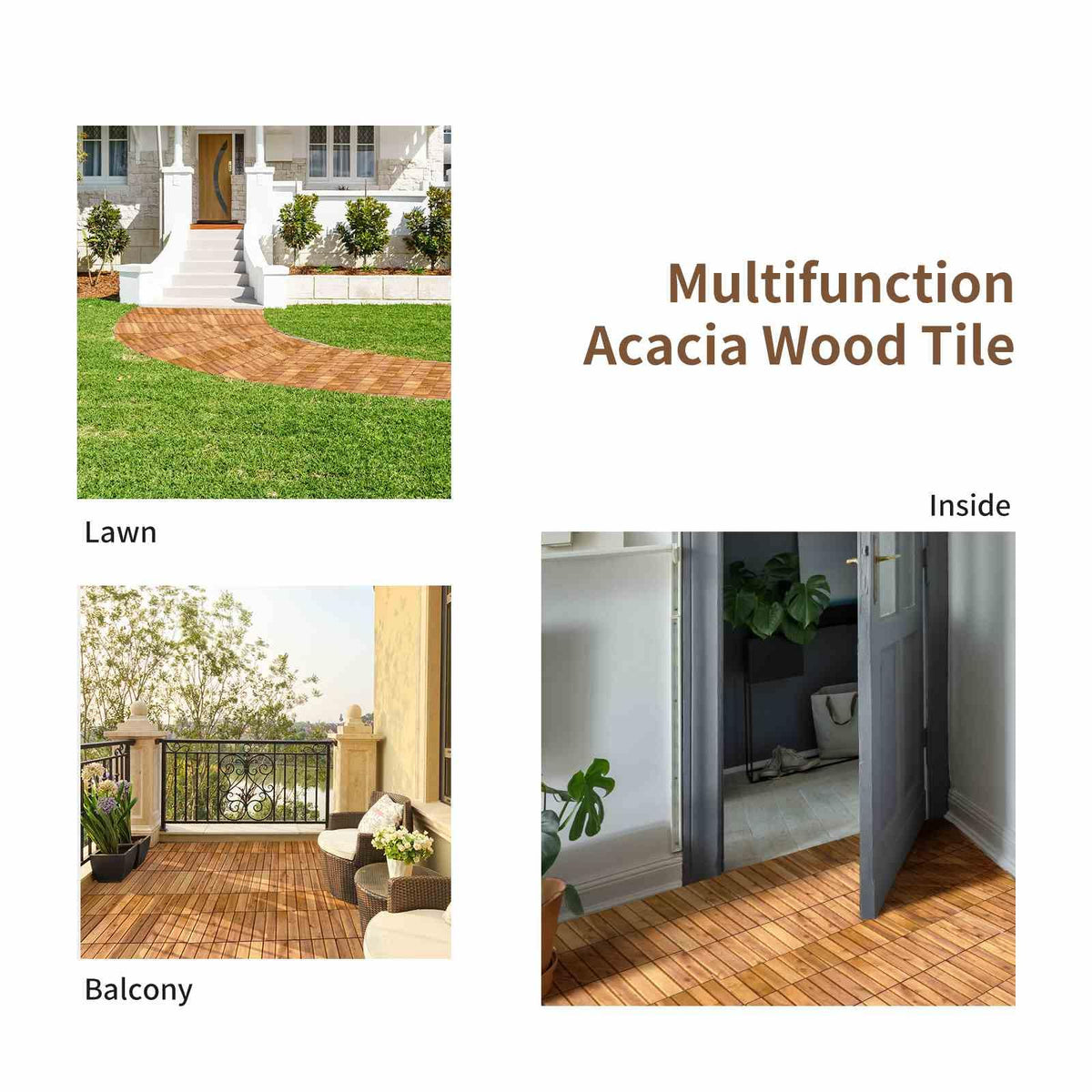 27 Pieces Acacia Wood Interlocking Patio Deck Tile Indoor Outdoor