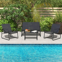 Outdoor Conversation Set 4 Pieces Patio Furniture Set with Tempered Glass Coffee Table