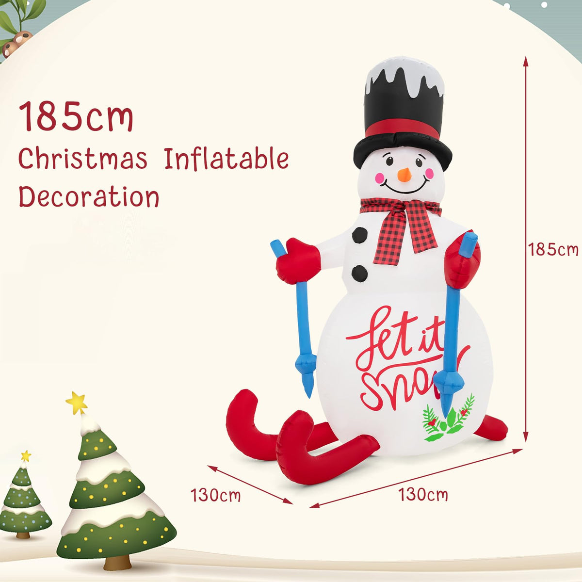 185CM Christmas Inflatable Illuminated Skiing Snowman for Yard