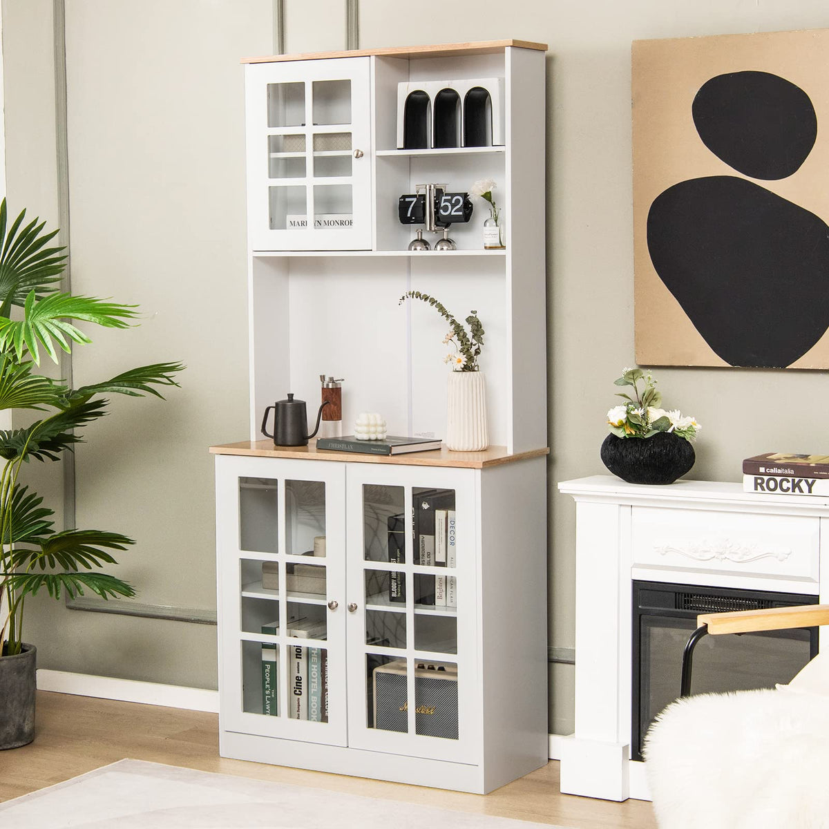 Giantex Kitchen Buffet Sideboard with Hutch, 183cm Freestanding Pantry Cabinet with Adjustable Shelf