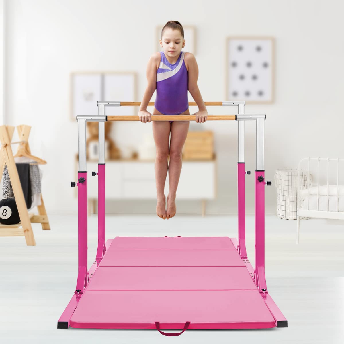 Level Parallel Bars Gymnastics Parallel Bars, Double Horizontal Bar with Adjustable Width ...