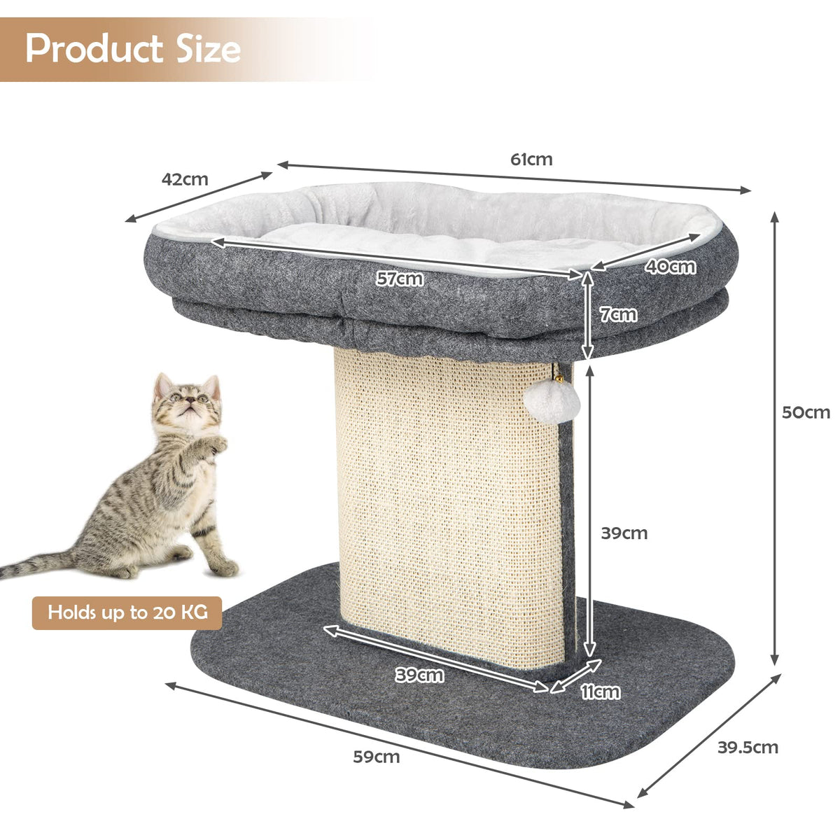 Modern Cat Tree Tower for Kittens, Cat Activity Tower w/Large Plush Perch & Sisal Scratching Plate