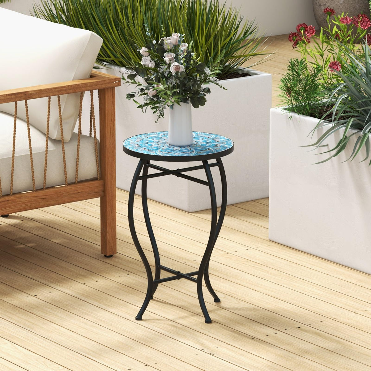 Porch Plant Stand Side Table 35cm with Ceramic Tile