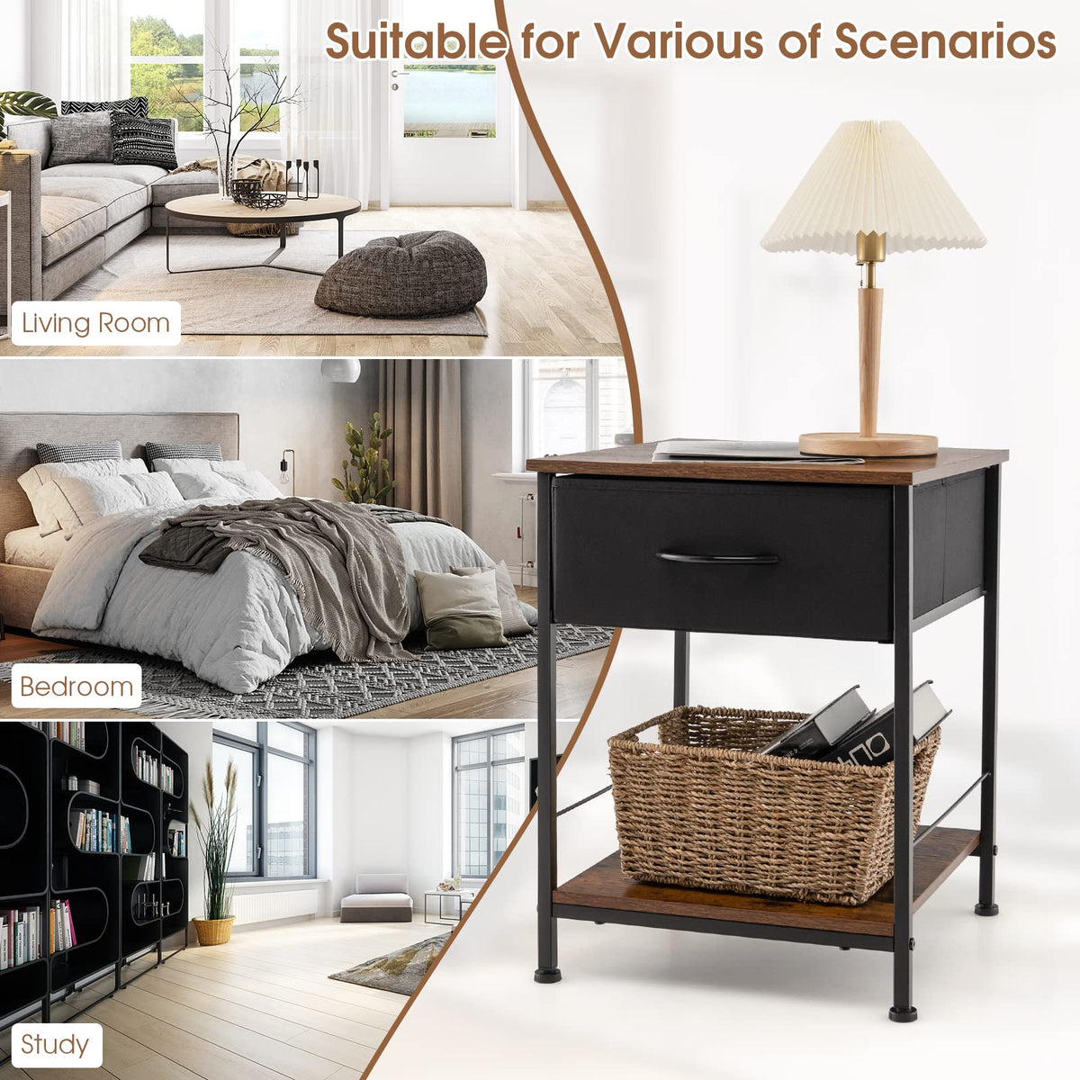 Giantex 2-Tier Nightstand Compact Sofa Side & Bedside Table